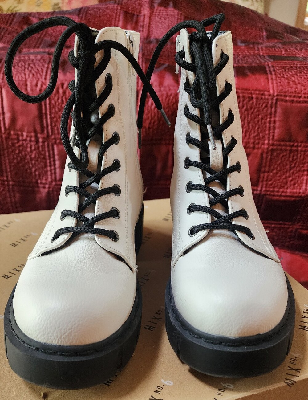 Mix No. 6 White Lace-Up Combat Boots with Black Laces